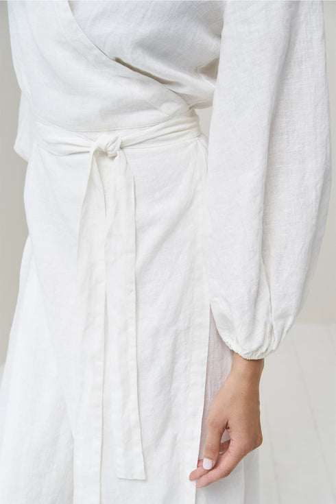Image 4 of Wrap linen dress features an oversized fit and long sleeves Mikay from Baltic Linen