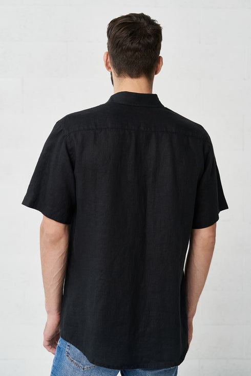 Image 2 of linen shirt features one front pocket and short sleeves Pijus from Baltic Linen