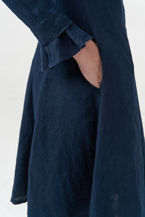 Image 22 of Evening linen dress with ripple sleeves and long fit Ina from Baltic Linen