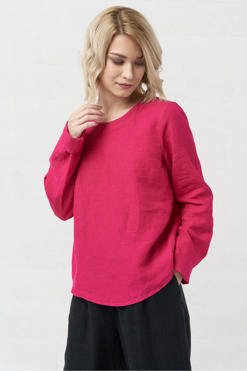 Image 30 of Casual linen blouse with long sleeves natural and elegant fit Karen from Baltic Linen