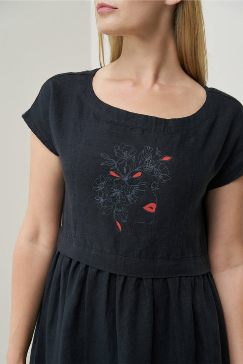 Image 6 of Printed linen dress features short sleeves and side pockets Molly from Baltic Linen