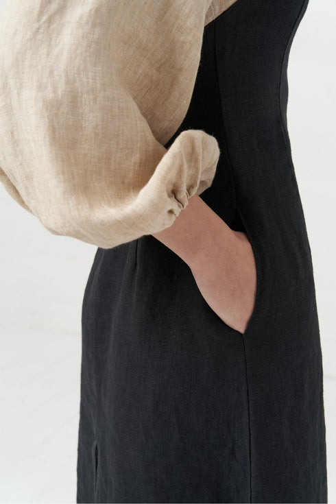 Image 6 of Pure linen dress Malvina in Black light sand from Baltic Linen