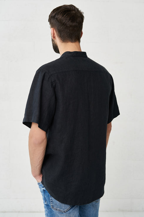 Image 3 of linen shirt with a white stripe in the front & front pocket Povilas from Baltic Linen