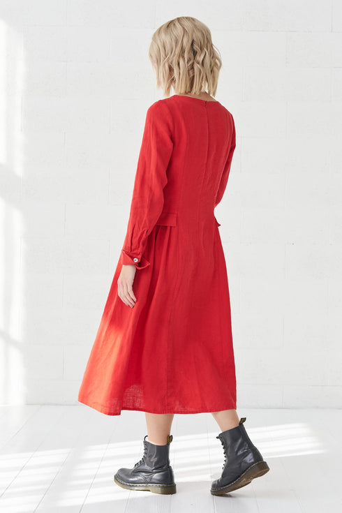 Image 4 of Autumn linen dress with hidden side zip and hidden pockets Jurate from Baltic Linen