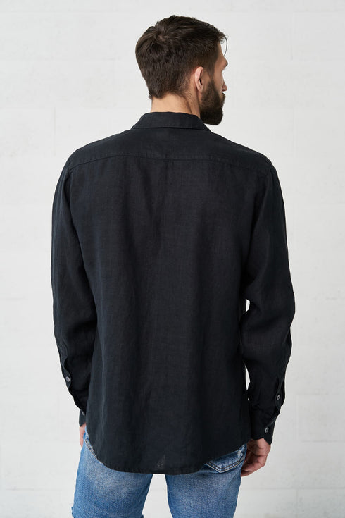 Image 5 of linen long sleeved shirt with front buttons and wrist cuffs Polas from Baltic Linen