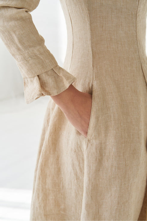 Image 16 of Evening linen dress with ripple sleeves and long fit Ina from Baltic Linen