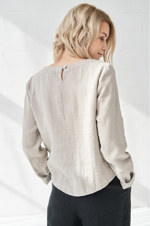 Image 19 of Casual linen blouse with long sleeves natural and elegant fit Karen from Baltic Linen