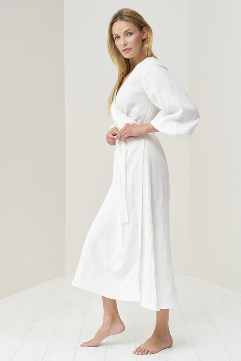 Image 2 of Wrap linen dress features an oversized fit and long sleeves Mikay from Baltic Linen