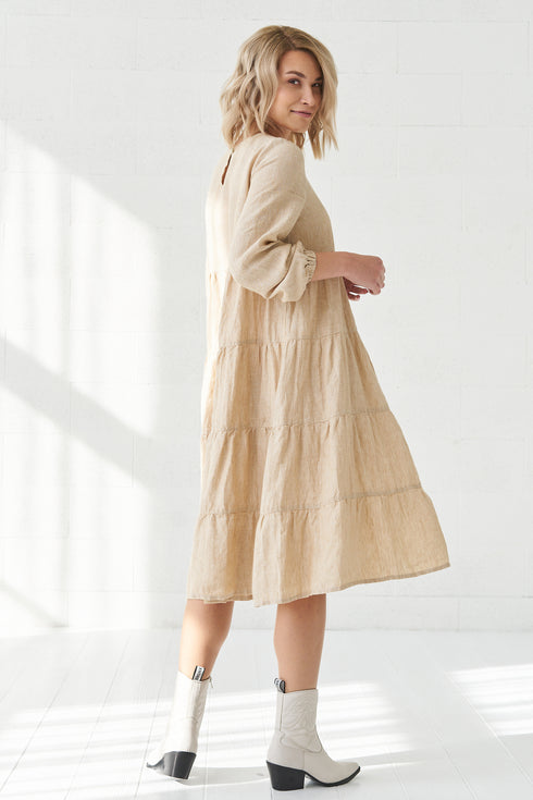 Summer linen dress comes with long sleeves and flowy design Marisa from Baltic Linen