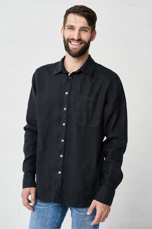 Image 6 of linen long sleeved shirt with front buttons and wrist cuffs Polas from Baltic Linen