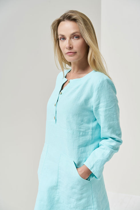 Image 2 of Linen shirt dress with front buttons and long sleeves Misty from Baltic Linen