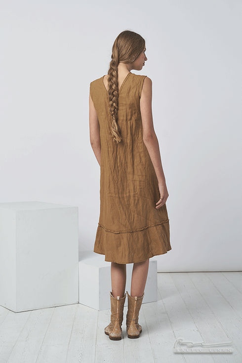 Image 9 of Modern linen summer dress designed to become an essential in every woman's wardrobe. Organic linen dress suitable for many occasions. Washed and soft summer linen dress Juze in Light Sand from Baltic Linen