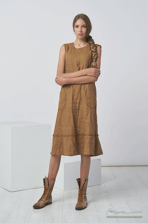 Image 5 of Modern linen summer dress designed to become an essential in every woman's wardrobe. Organic linen dress suitable for many occasions. Washed and soft summer linen dress Juze in Light Sand from Baltic Linen