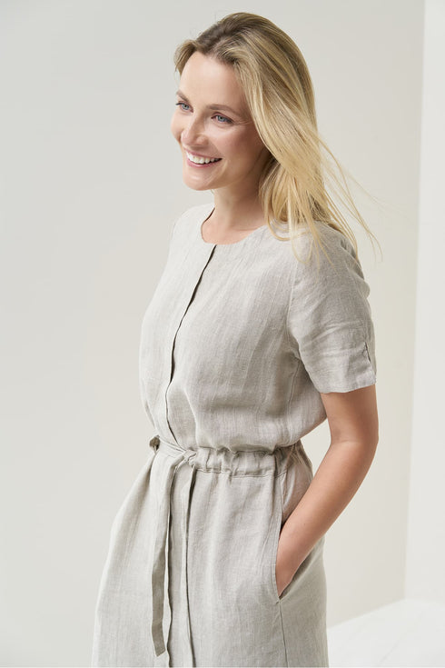 Image 12 of Summer linen dress features side pockets and a linen belt Milo from Baltic Linen