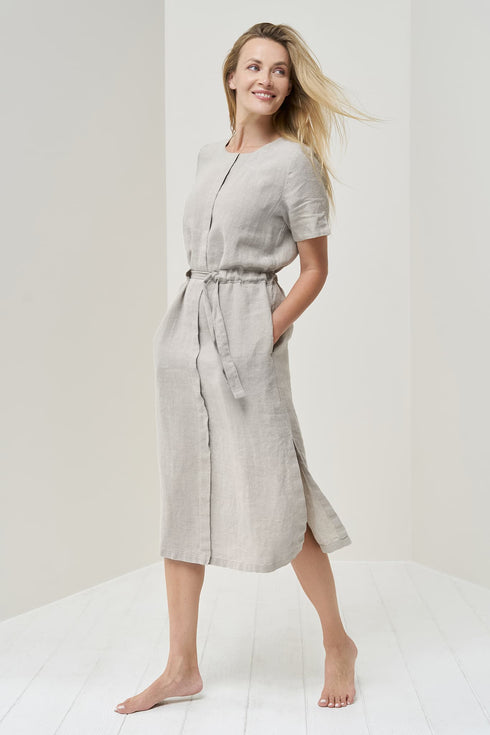 Image 11 of Summer linen dress features side pockets and a linen belt Milo from Baltic Linen