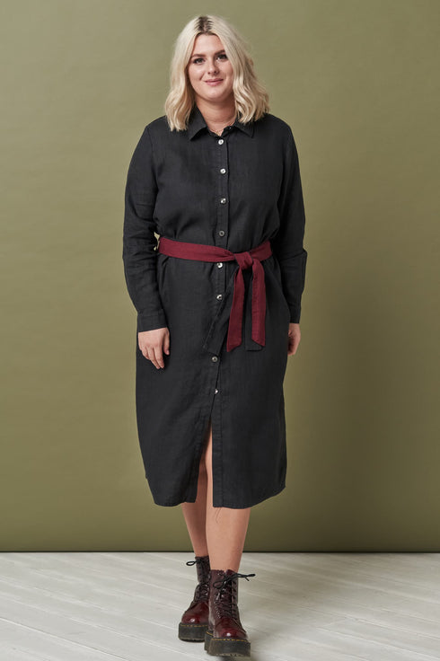 Image 1 of Linen shirt dress with one belt, long sleeves and pockets Nika from Baltic Linen