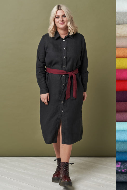 Image 8 of Linen shirt dress with one belt, long sleeves and pockets Nika from Baltic Linen