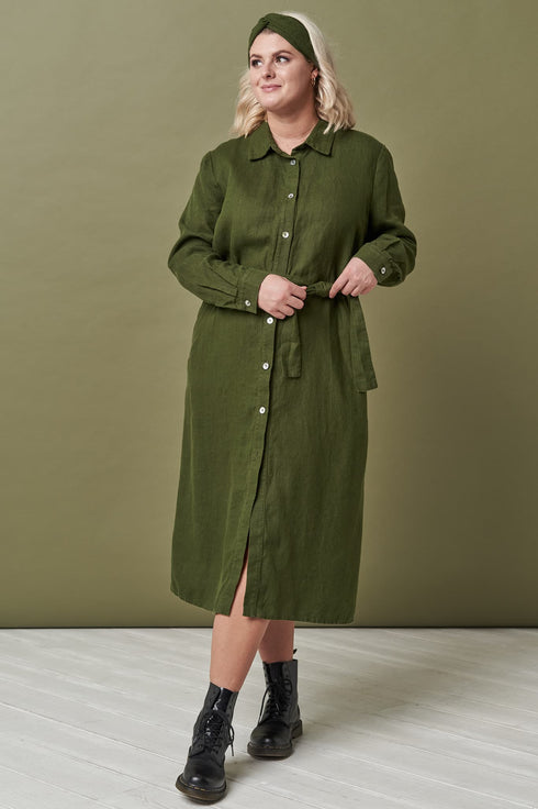 Image 9 of Linen shirt dress with one belt, long sleeves and pockets Nika from Baltic Linen