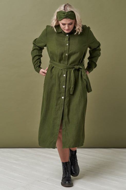 Image 10 of Linen shirt dress with one belt, long sleeves and pockets Nika from Baltic Linen