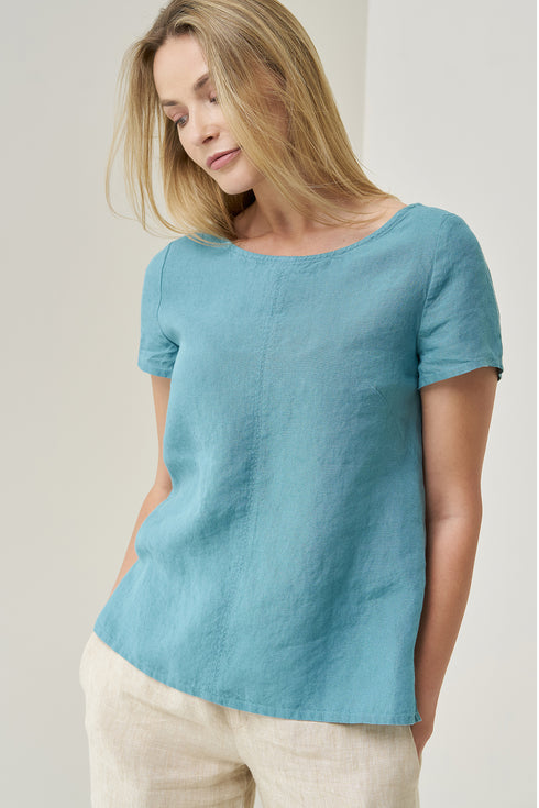 Image 2 of Linen blouse with a rounded neckline and loose, relaxed fit Kristen from Baltic linen