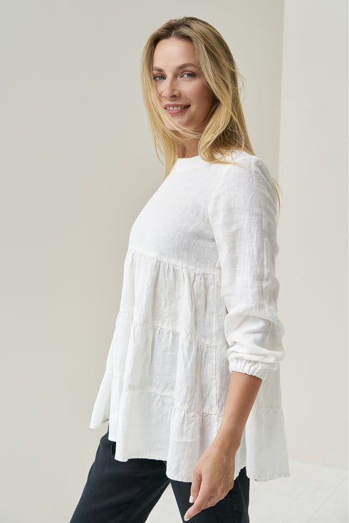 Image 11 of Long sleeves linen top with ruffled bottom & branded neckline Vilte from Baltic Linen