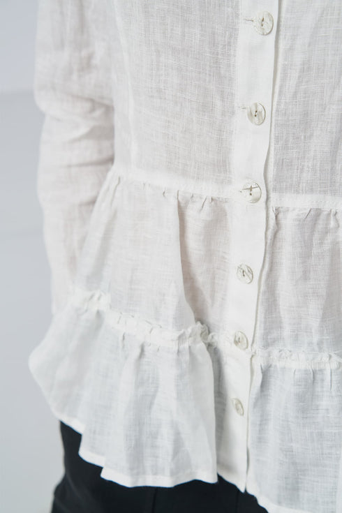 Image 5 of Casual linen blouse features a ruffled bottom and long sleeves Vaiva from Baltic Linen