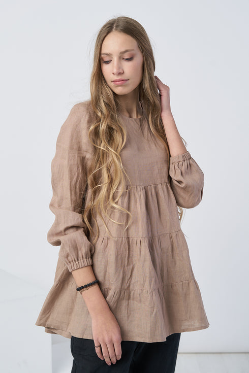 Image 2 of Long sleeves linen top with ruffled bottom & branded neckline Vilte from Baltic Linen