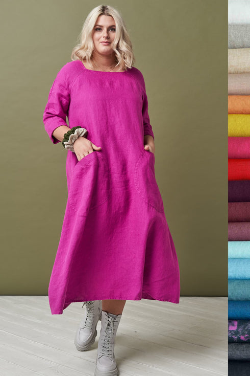 Image 8 of Linen boho dress with a square neckline and front pockets Susana from Baltic Linen
