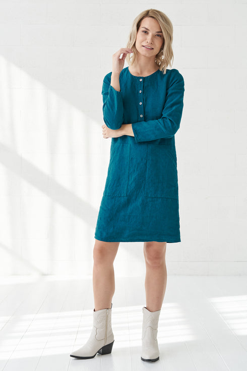 Image 1 of womens flax dress with long sleeves and pockets Mistyka from Baltic Linen