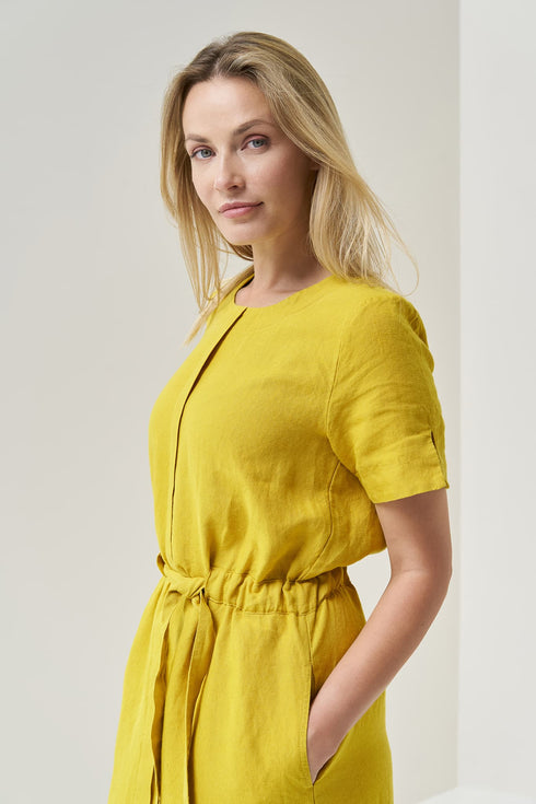 Image 2 of Summer linen dress features side pockets and a linen belt Milo from Baltic Linen