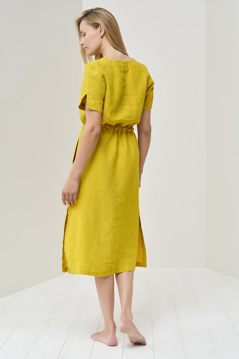 Image 13 of Organic linen dress features short sleeves and linen belt Milo from Baltic Linen