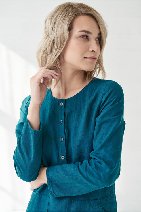 Image 3 of womens flax dress with long sleeves and pockets Mistyka from Baltic Linen