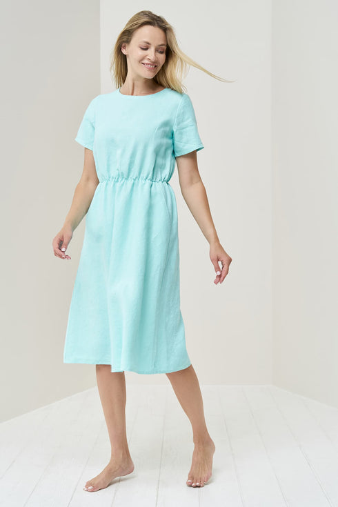 Image 6 of Bridesmaid linen dress with short sleeves and shrunk waist Myra from Baltic Linen