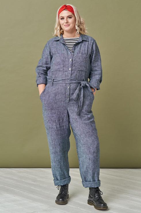 Image 1 of Linen jumpsuit with a self-tie belt, long sleeves and pockets Pita from Baltic Linen