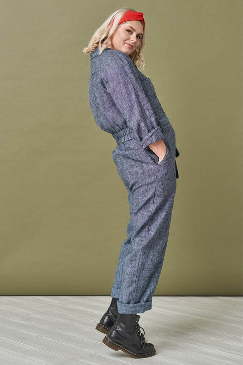 Image 2 of Linen jumpsuit with a self-tie belt, long sleeves and pockets Pita from Baltic Linen