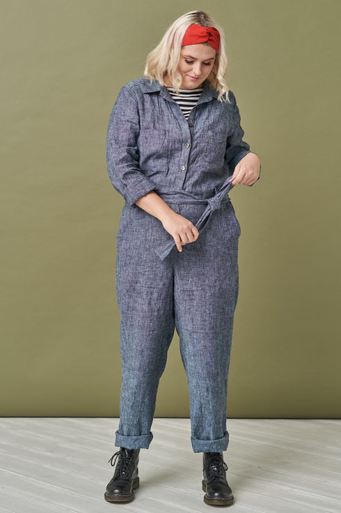 Image 3 of Linen jumpsuit with a self-tie belt, long sleeves and pockets Pita from Baltic Linen