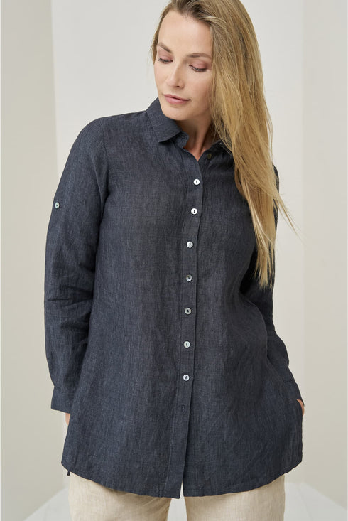 Image 15 of Classic linen shirt with adjustable sleeves and simple collar Kelly from Baltic Linen