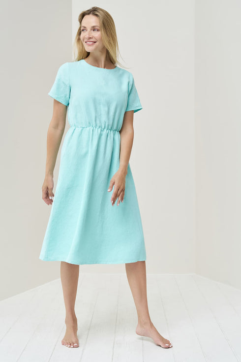 Image 8 of Linen summer dress with short sleeves and rubber waist band Myra from Baltic Linen