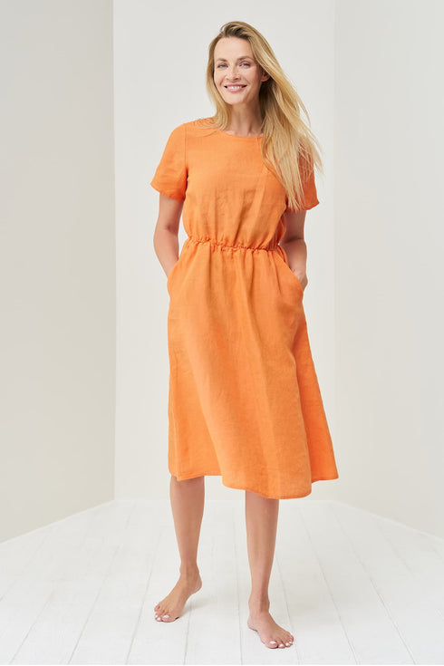 Image 1 of Linen summer dress with short sleeves and rubber waist band Myra from Baltic Linen