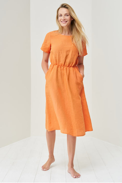 Image 5 of Linen summer dress with short sleeves and rubber waist band Myra from Baltic Linen