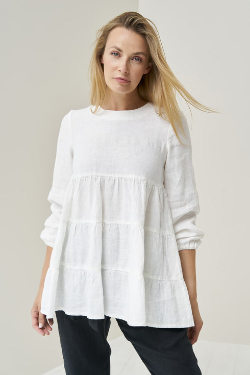 Image 5 of Linen blouse top has long sleeves and a ruffled bottom Vilte from Baltic Linen
