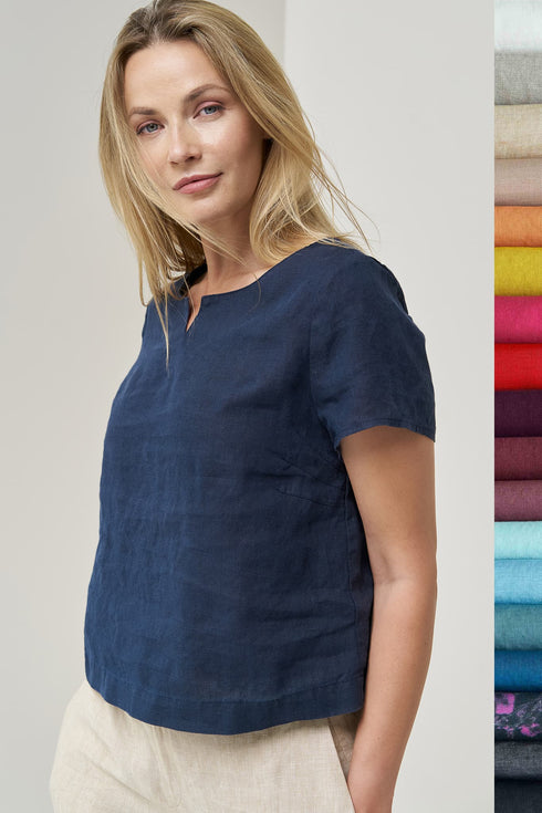 Image 6 of Loose linen top with short sleeves and rounded neckline Kate from Baltic Linen