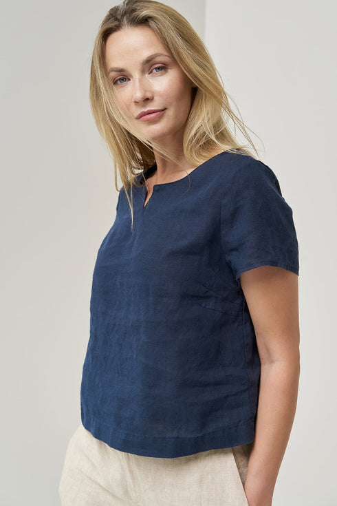Image 1 of Loose linen top with short sleeves and rounded neckline Kate from Baltic Linen
