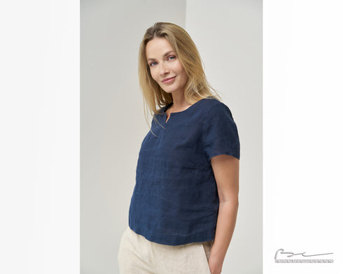 Image 3 of Loose linen top with short sleeves and rounded neckline Kate from Baltic Linen