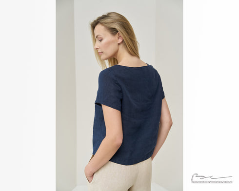 Image 4 of Loose linen top with short sleeves and rounded neckline Kate from Baltic Linen