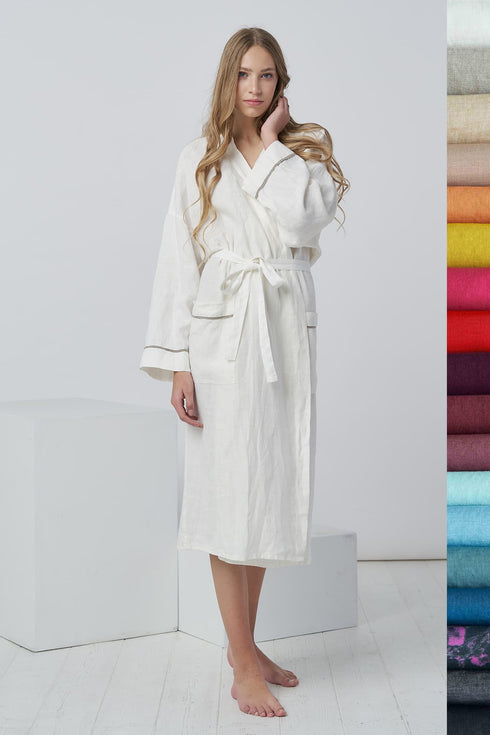 Image 9 of Luxury linen bathrobe comfortable with long kimono sleeves from Baltic Linen