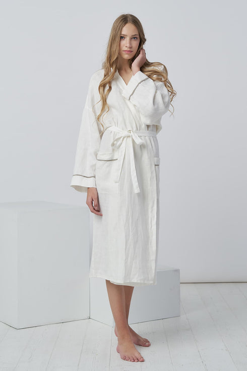 Image 1 of Luxury linen bathrobe comfortable with long kimono sleeves from Baltic Linen