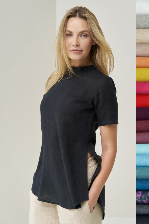 Image 8 of Pure linen blouse features short sleeves and a comfortable fit Gerda from Baltic Linen