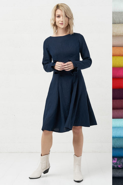 Image 14 of Linen dress features long ripple sleeves & enchanting design Justina from Baltic Linen