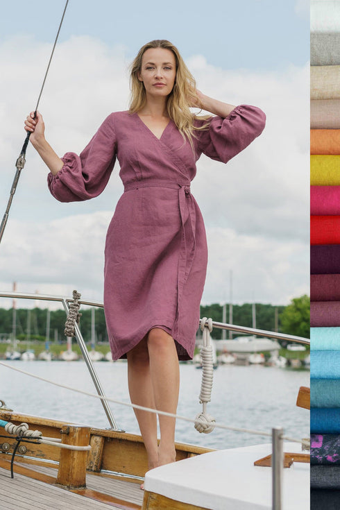 Image 7 of Maternity linen dress with a wrap closure and long sleeves Mika from Baltic Linen